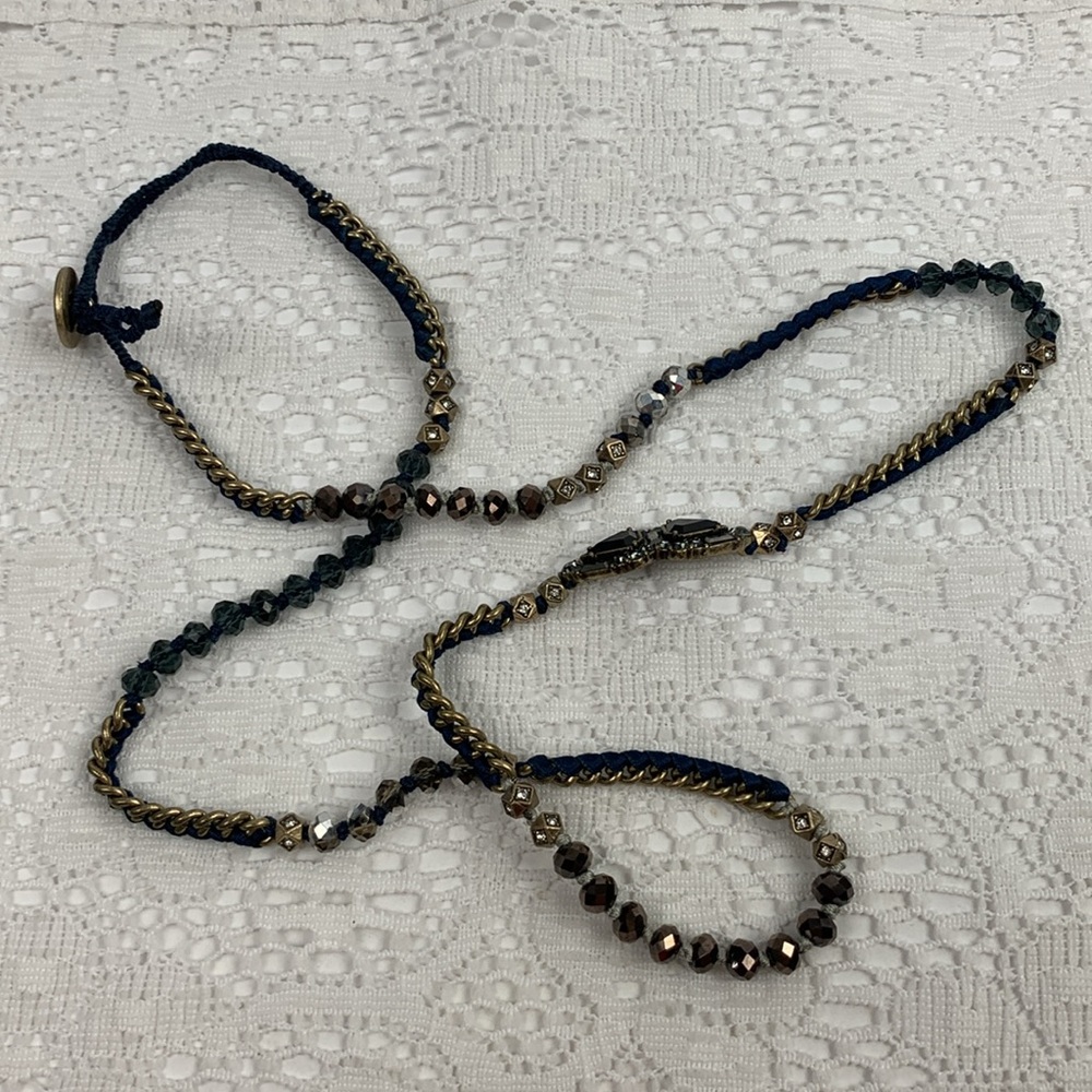 Chloe & Isabel jeweled necklace Antique gold and Navy blue 28” long New NWOT - Picture 1 of 11